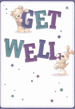 Charming, whimsical, and full of warmth, this illustrated get well card is like a gentle stroll through Upper Norwood's leafy avenues. At its centre, an affectionate teddy bear warmly grasps the top of the word 'GET', while a playful puppy nuzzles close to the bold 'WELL', their expressive eyes rich with empathy and hope. The vibrant text, shading from lush purple through serene teal, stands in joyful contrast to a background of crisp, calming white, echoing the clarity and renewal you might feel after a visit to Norwood Grove. Dotted stars sprinkle the scene with magical light, suggesting the uplifting possibilities that come with each heartfelt wish. Every fur detail and soft contour is drawn with the same mindfulness that Upper Norwood Florist brings to every thoughtfully arranged bouquet-ready to brighten the days of friends and neighbours alike. The image captures the nurturing energy of a supportive community, perfect for sending comfort and a touch of playfulness to someone in need of healing across Upper Norwood.